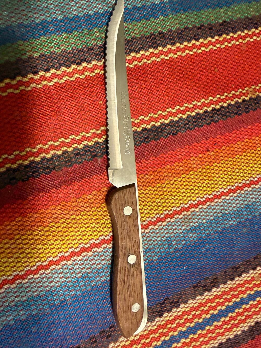 Vintage Emperor Steel Savory Grapefruit Knife Twin Blade Wood Handle